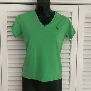 Ralph Lauren Women's Kelly Green V-Neck Cotton T-Shirt XS